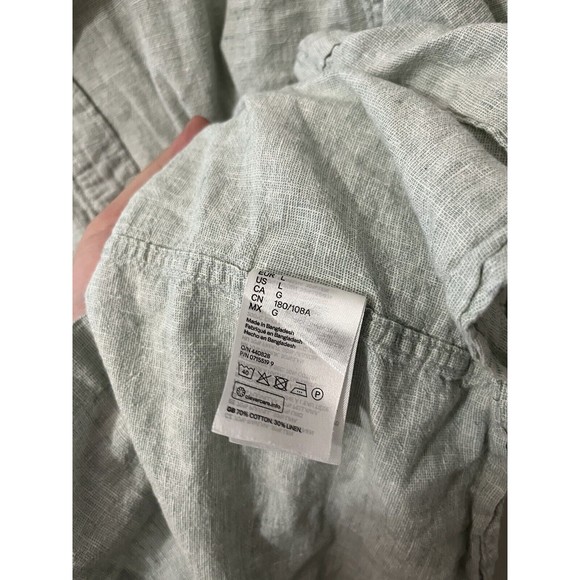 H&M Men's Long Sleeve Button Up Regular Fit Linen Blend Shirt Size L Green - Picture 3 of 6